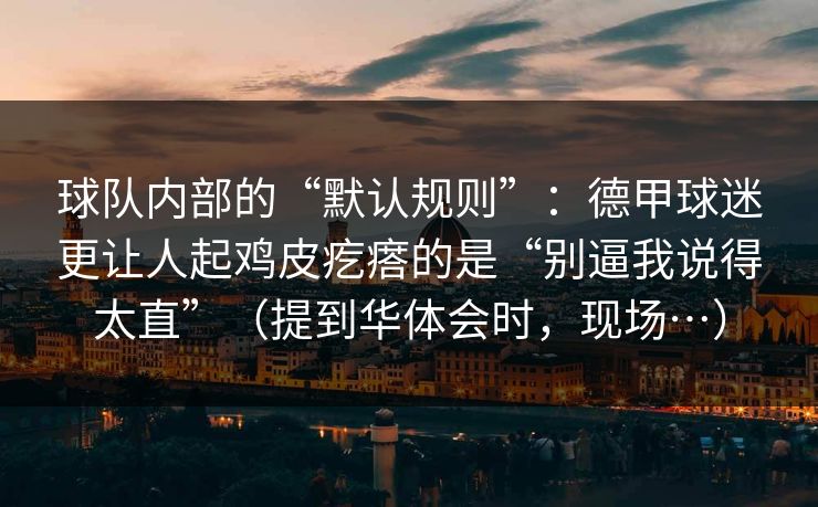 球队内部的“默认规则”:德甲球迷更让人起鸡皮疙瘩的是“别逼我说得太直”(提到华体会时,现场…) 球队内部的“默认规则”:德甲球迷更让人起鸡皮疙瘩的是“别逼我说得太直”(提到华体会时,现场…)