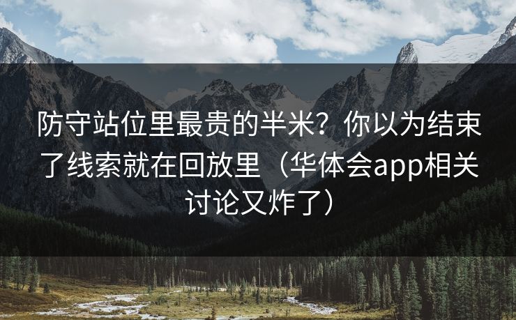防守站位里最贵的半米？你以为结束了线索就在回放里（华体会app相关讨论又炸了）