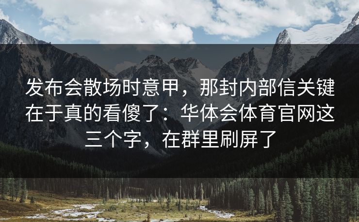 发布会散场时意甲，那封内部信关键在于真的看傻了：华体会体育官网这三个字，在群里刷屏了