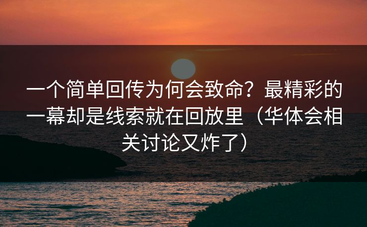 一个简单回传为何会致命？最精彩的一幕却是线索就在回放里（华体会相关讨论又炸了）